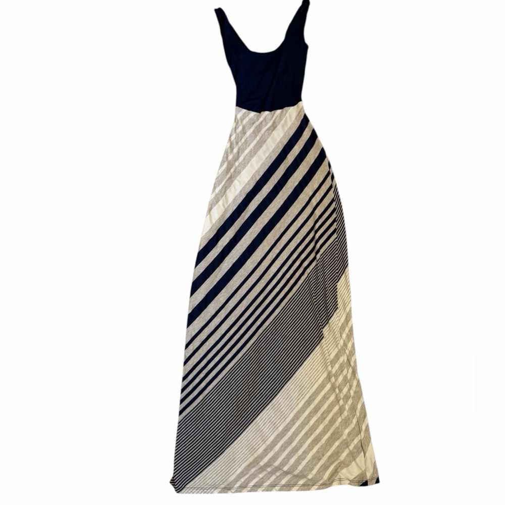 STRIPED Navy MAXI DRESS Open Back STRETCHY SIZE Small - Picture 4 of 7